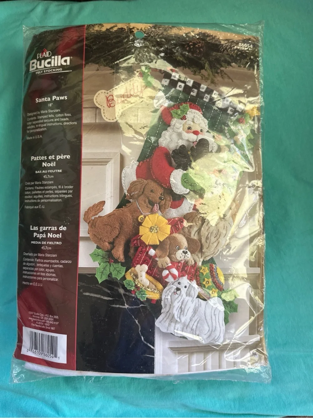 Bucilla Santa Paws Felt Stocking Kit - Red, Green, White, Black 86054